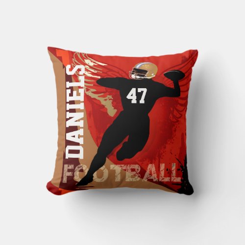 Football Sports Custom Name Number  red tan black Throw Pillow