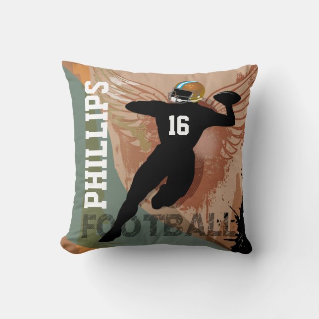 Football Sports Custom Name Number | tan Throw Pillow (Front)