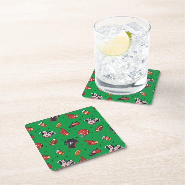 Football Sports Equipment, Food and Drink Square Paper Coaster (Insitu)