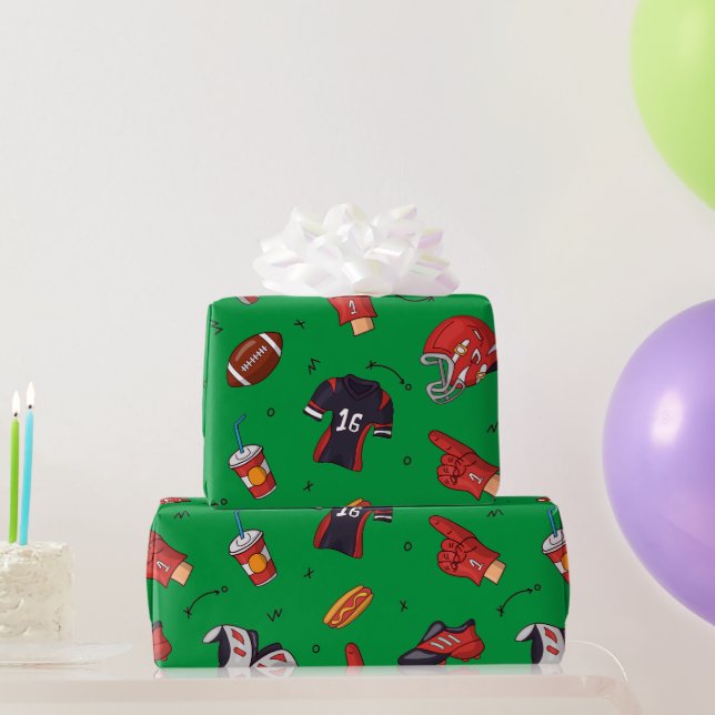 Football Sports Equipment, Food and Drink Wrapping Paper (Party Gifts)