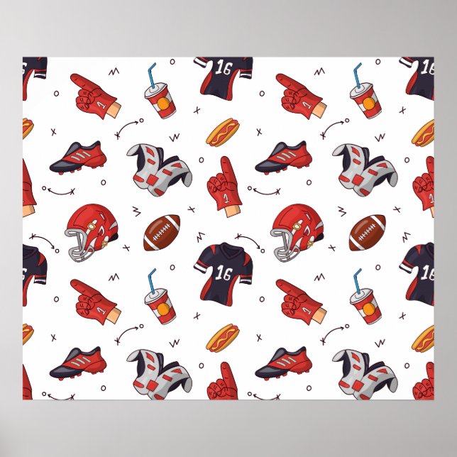 Football Sports Equipment with Food Pattern Poster (Front)