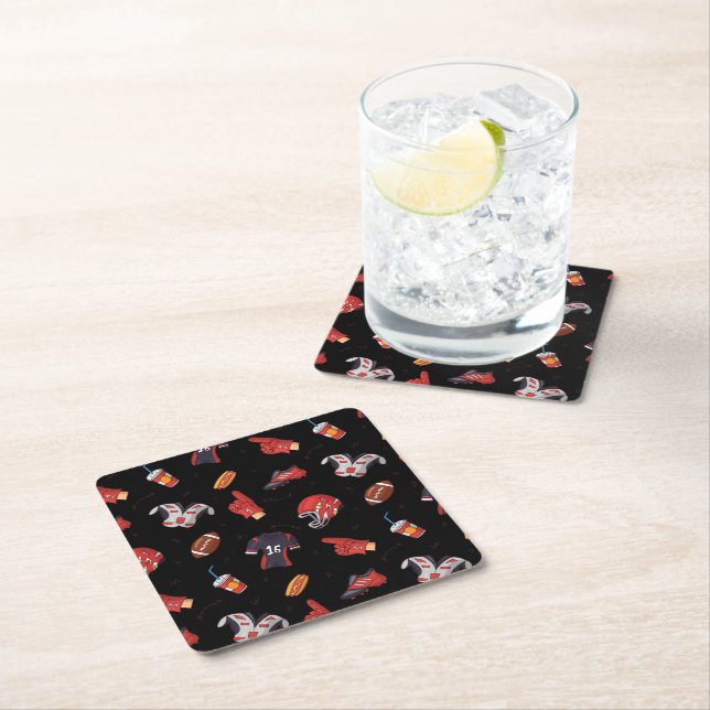 Football Sports Equipment with Food Pattern Square Paper Coaster (Insitu)