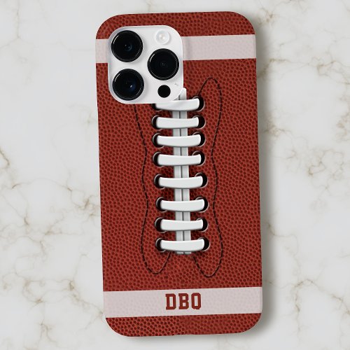 Football Sports Fan Brown Faux Pigskin Monogrammed Case_Mate iPhone 14 Pro Max Case