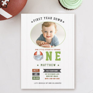 Football Sports First Year Down Boy 1st Birthday Invitation