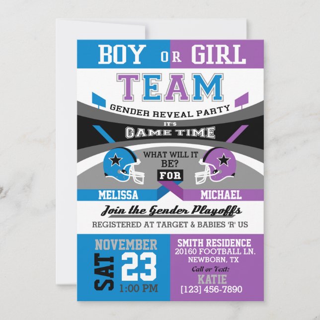 Football Sports Gender Reveal Invitations (Front)