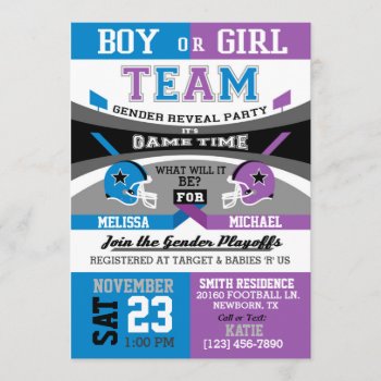 Football Sports Gender Reveal Invitations by NouDesigns at Zazzle