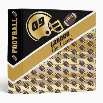 Football Sports Gold Pattern Name Team Number 3 Ring Binder by tjssportsmania at Zazzle