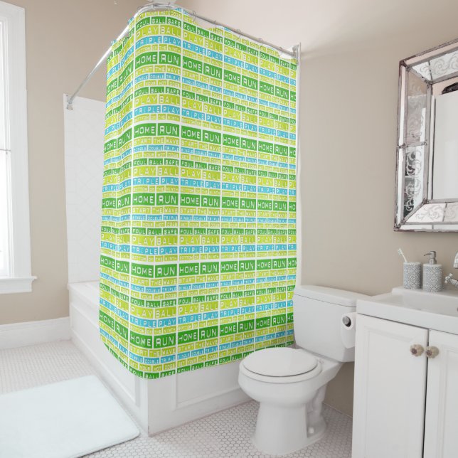 Football Sports Green Fabric Shower Curtai Curtain (In Situ)