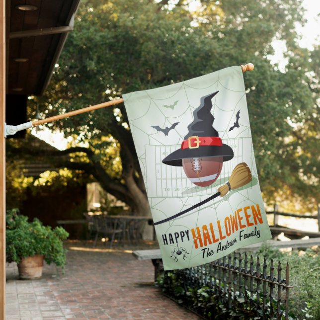 Football Sports Happy Halloween Personalized Name House Flag (In SItu)