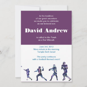 Football Sports Invitation Bar Mitzvah Jewish plum