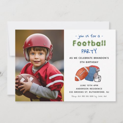 Football Sports Kids Birthday Photo Invitation