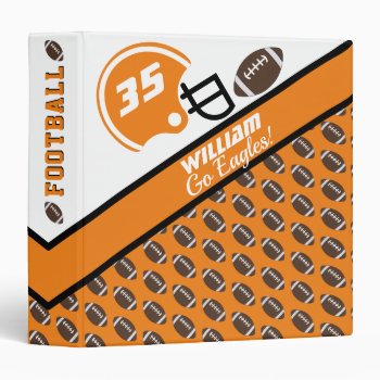 Football Sports Orange Pattern Name | Team| Number 3 Ring Binder by tjssportsmania at Zazzle