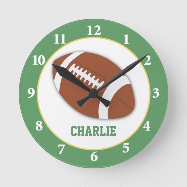 Football Sports Personalized Wall Clock - Green (Front)