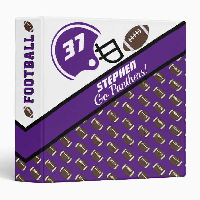 Football Sports Purple Pattern Name | Team| Number 3 Ring Binder (Front/Spine)
