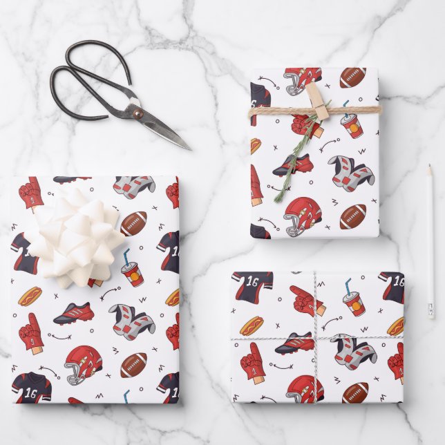 Football Sports Symbols Pattern Athletes  Wrapping Paper Sheets (Front)