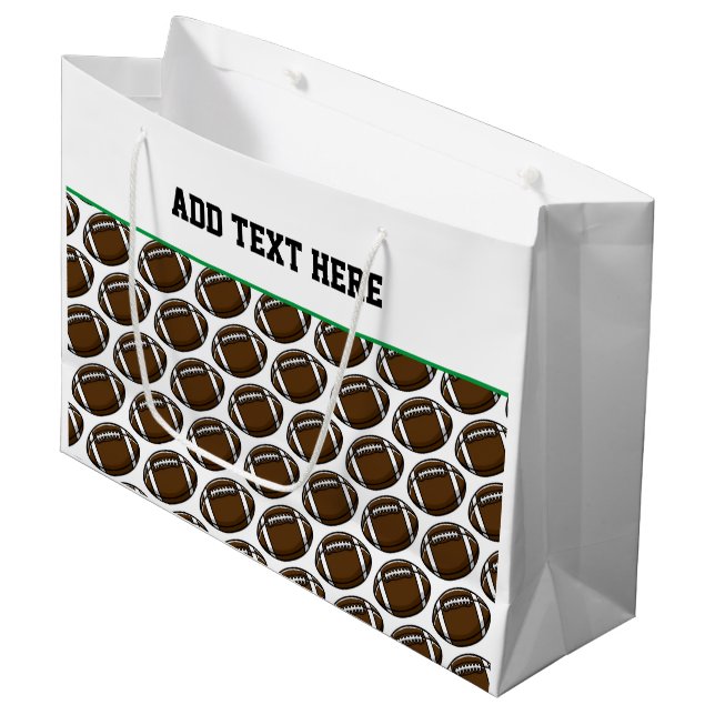 Football Sports Team Player Fan Brown Green White Large Gift Bag (Front Angled)