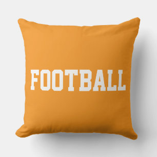 FOOTBALL Sporty Athletic 70s Text On Bright Orange Throw Pillow