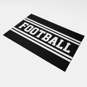 FOOTBALL Sporty Bold Black White Racing Stripes Doormat
