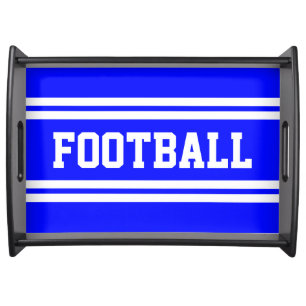 FOOTBALL Sporty Bright Blue White Racing Stripes Serving Tray