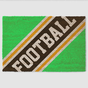 FOOTBALL Sporty Bright Green Black Racing Stripes Fiber Doormat