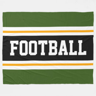 FOOTBALL Sporty Green Black White Orange Stripes Fleece Blanket