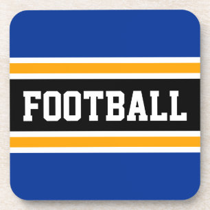 FOOTBALL Sporty Navy Orange Black Racing Stripes Beverage Coaster