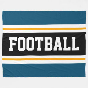 FOOTBALL Sporty Ocean Orange Black White Stripes Fleece Blanket