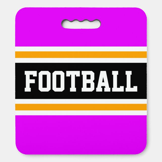 FOOTBALL Sporty Pink Black Orange White Stripes Seat Cushion (Front Vertical)