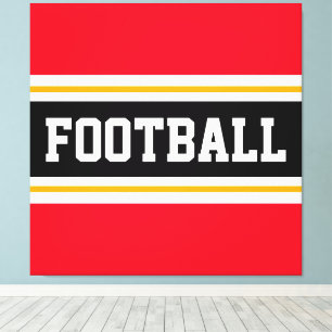 FOOTBALL Sporty Red Black White Orange Stripes Canvas Print