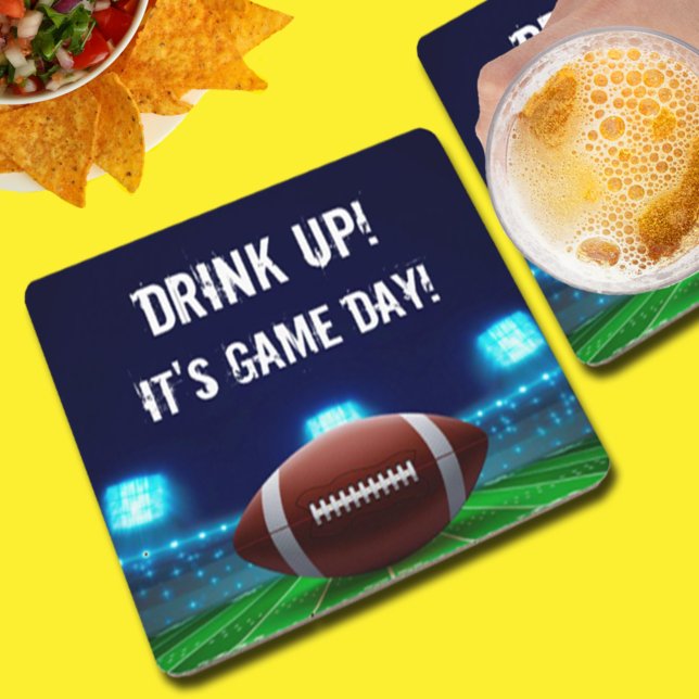 Football Stadium Field and Lights - PERSONALIZE - Square Paper Coaster (Creator Uploaded)