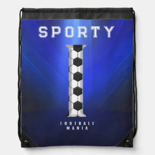 Football Style Alphabet Letter I Editable Text Drawstring Bag