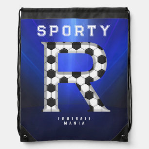 Football Style Initial Letter R Editable Text Drawstring Bag