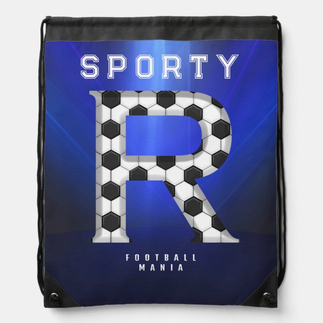Football Style Initial Letter R Editable Text Drawstring Bag (Front)