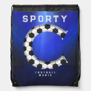 Football Style Monogram Letter C Editable Text Drawstring Bag