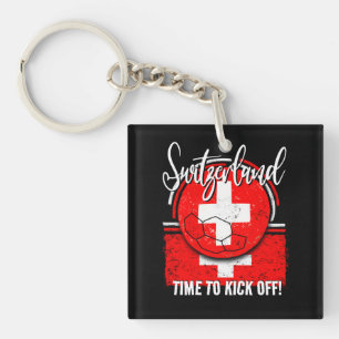 Football Switzerland Flag, Retro Swiss Soccer Keychain