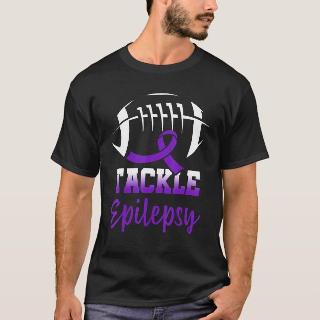 Football Tackle Epilepsy Retro Awareness Purple Ri T-Shirt (Front)