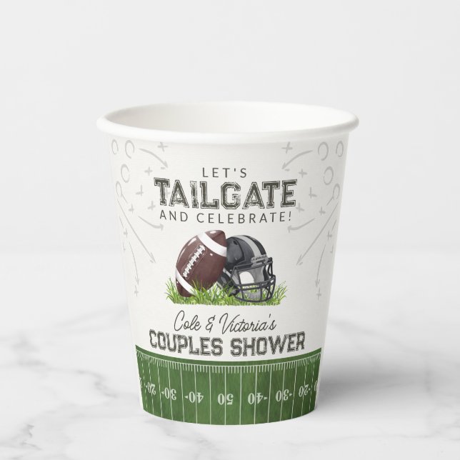 Football Tailgate & Celebrate Couples Shower Paper Cups (Front)