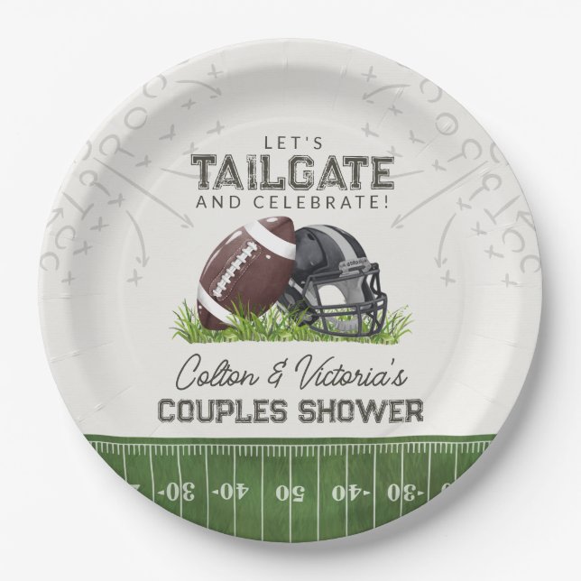 Football Tailgate & Celebrate Touchdown Couples Paper Plates (Front)