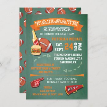 Football Tailgate Shower Green Chalkboard Invite by McBooboo at Zazzle