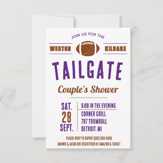 Football Tailgating Couples' Bridal Shower Invitat Invitation (Front)