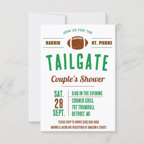 Football Tailgating Couples Bridal Shower Invitation