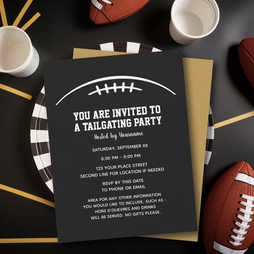 Football Tailgating Party _ black gold Invitation