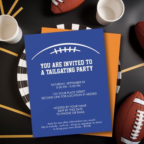 Football Tailgating Party _ blue orange Invitation