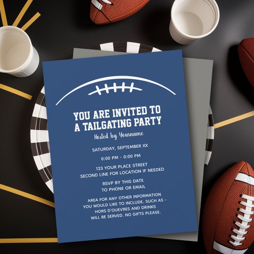Football Tailgating Party _ blue silver Invitation