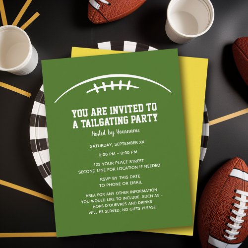 Football Tailgating Party _ green yellow Invitation