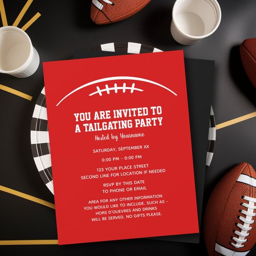 Football Tailgating Party _ red black Invitation