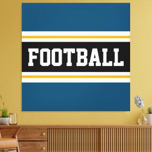 FOOTBALL Teal Blue Black White Orange Stripes Canvas Print