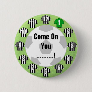 Football Team Badge with Black & White Shirts Pinback Button