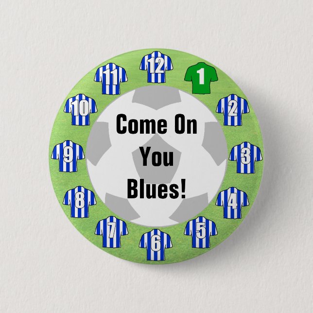 Football Team Badge with Blue & White Shirts Button (Front)