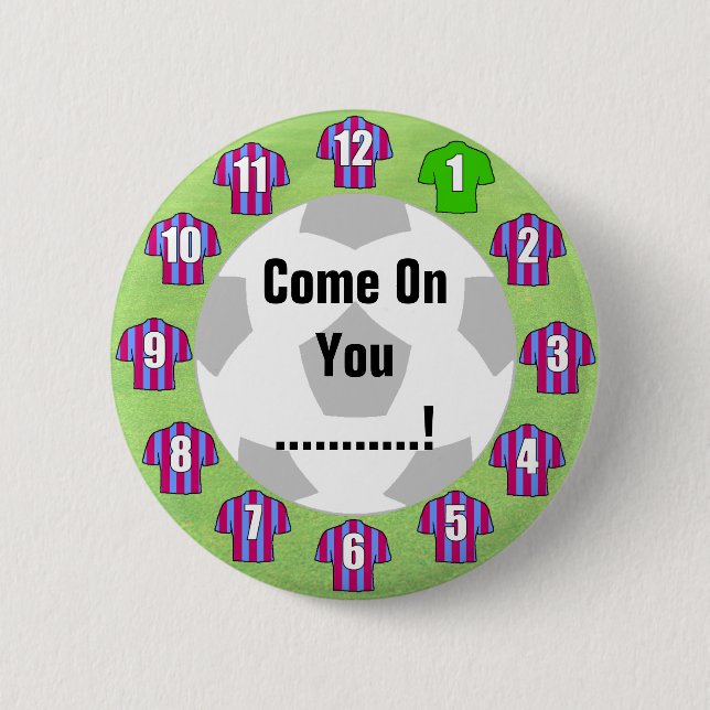 Football Team Badge with Claret & Blue Shirts Pinback Button (Front)